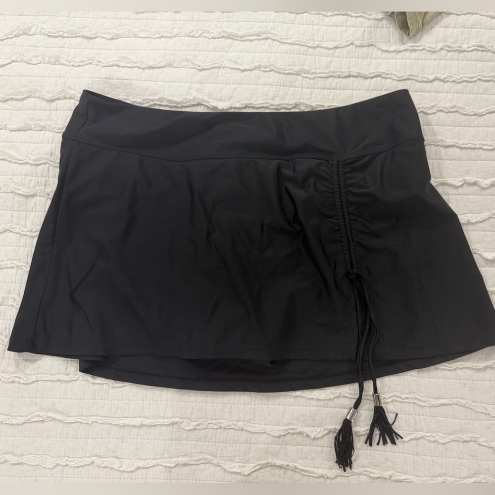 Collections by Catalina Swim Skirt Skort Teal Cream 1X(16W) Drawstring Tassles